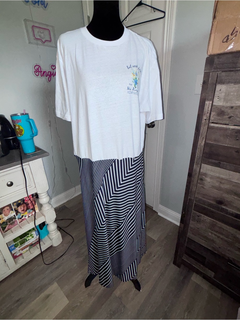 “Seek First His Kingdom” T-Shirt Maxi Dress Upcycled- one of a kind size XL